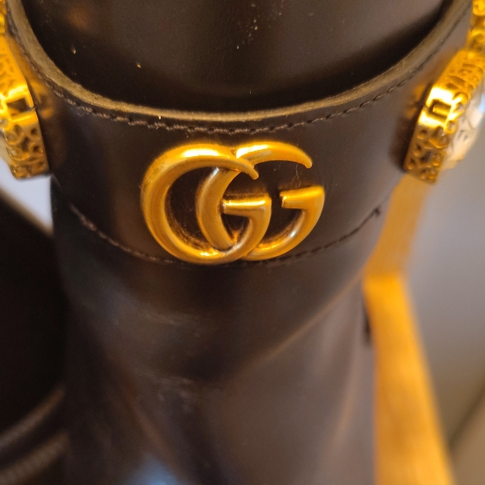Gucci Black Ankle Boots with Gold Accents - Picture 4 of 10